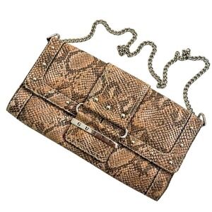 Guess Faux Python Clutch Purse Women's 10" x 6" Peach Satin Interior Chain